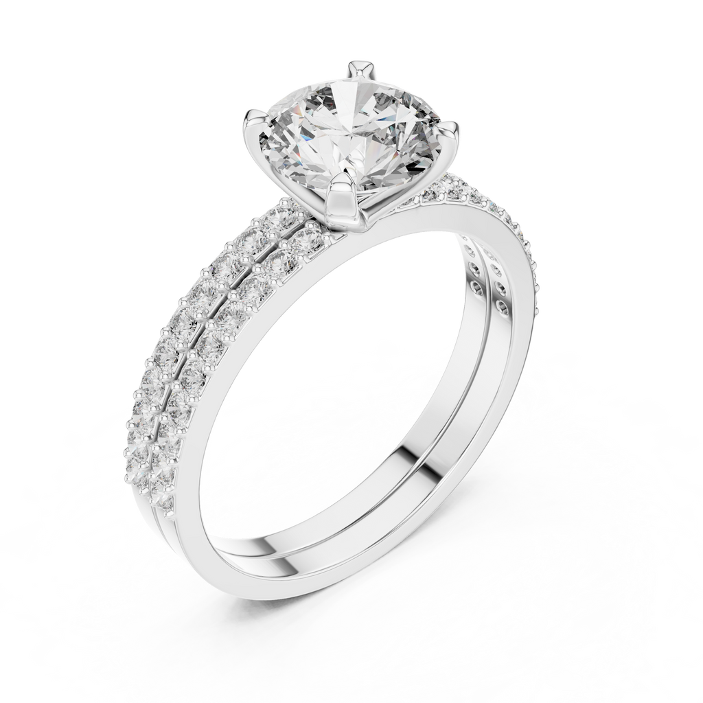Luxury Round Diamond Halo Ring Set | Gold Designer Bridal Ring