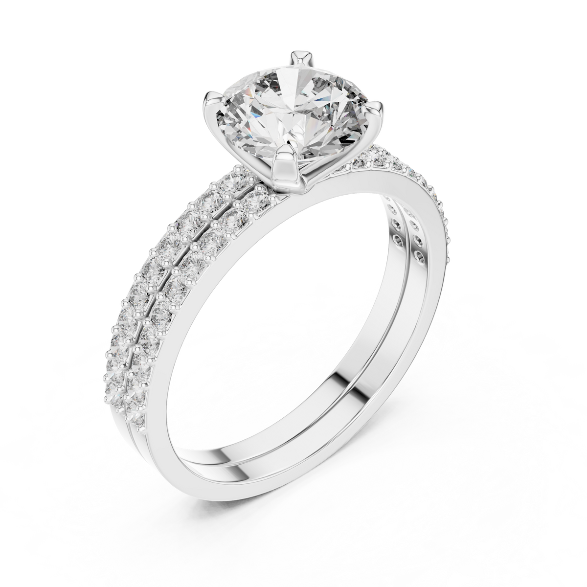 Luxury Round Diamond Halo Ring Set | Gold Designer Bridal Ring