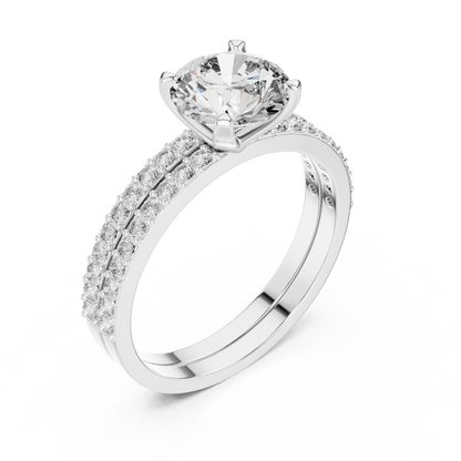 Luxury Round Diamond Halo Ring Set | Gold Designer Bridal Ring
