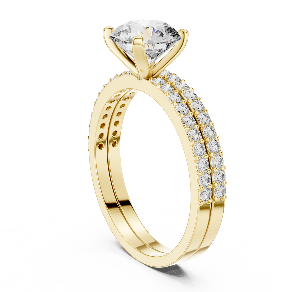 Luxury Round Diamond Halo Ring Set | Gold Designer Bridal Ring