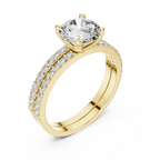 Luxury Round Diamond Halo Ring Set | Gold Designer Bridal Ring