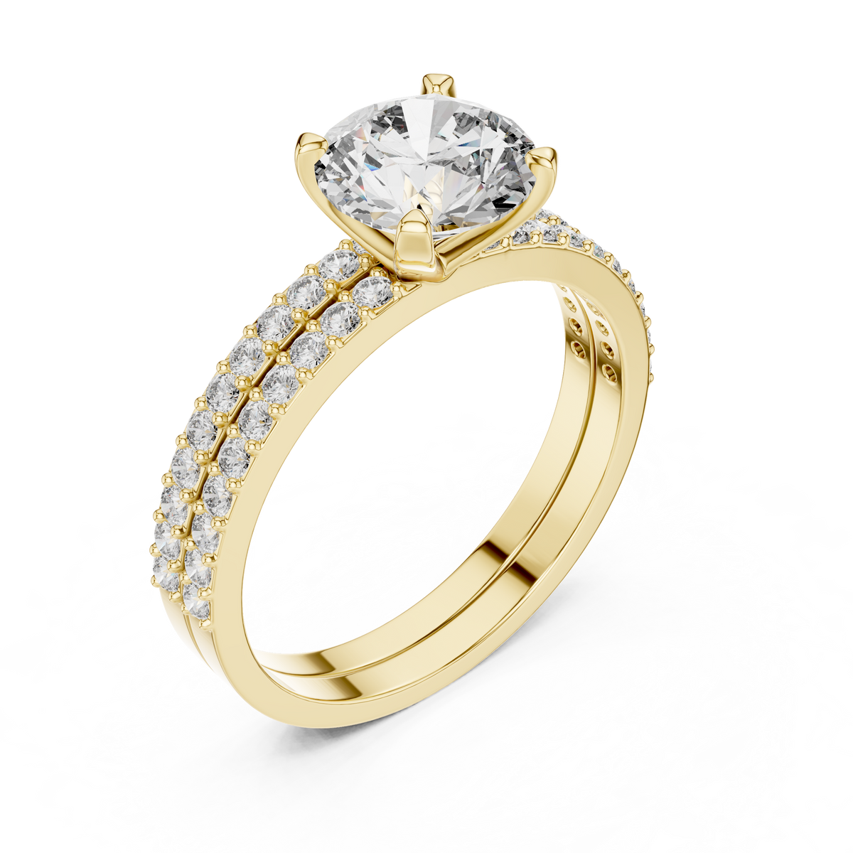Luxury Round Diamond Halo Ring Set | Gold Designer Bridal Ring