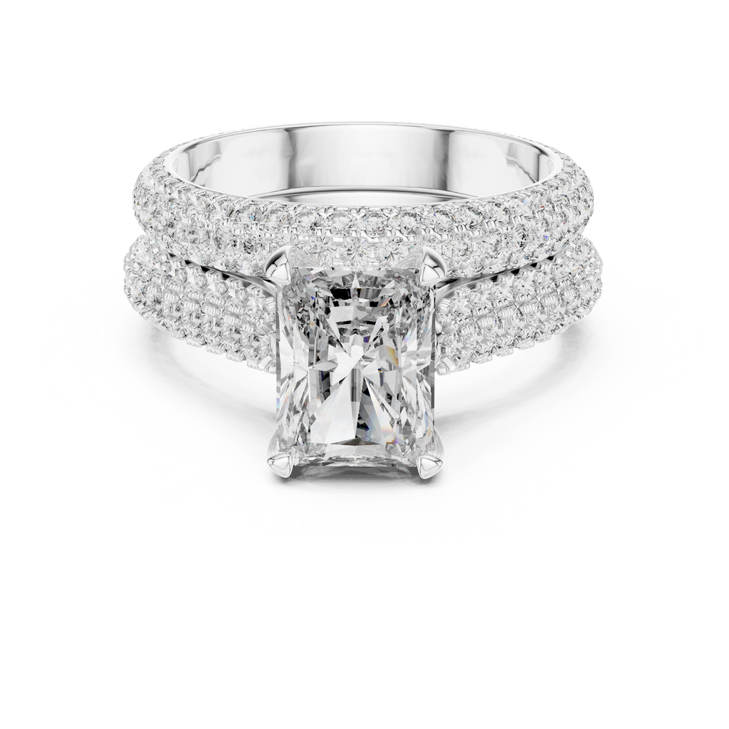Verlobungsring mit Diamant im Smaragdschliff | Goldring mit doppeltem Halo