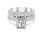 Verlobungsring mit Diamant im Smaragdschliff | Goldring mit doppeltem Halo