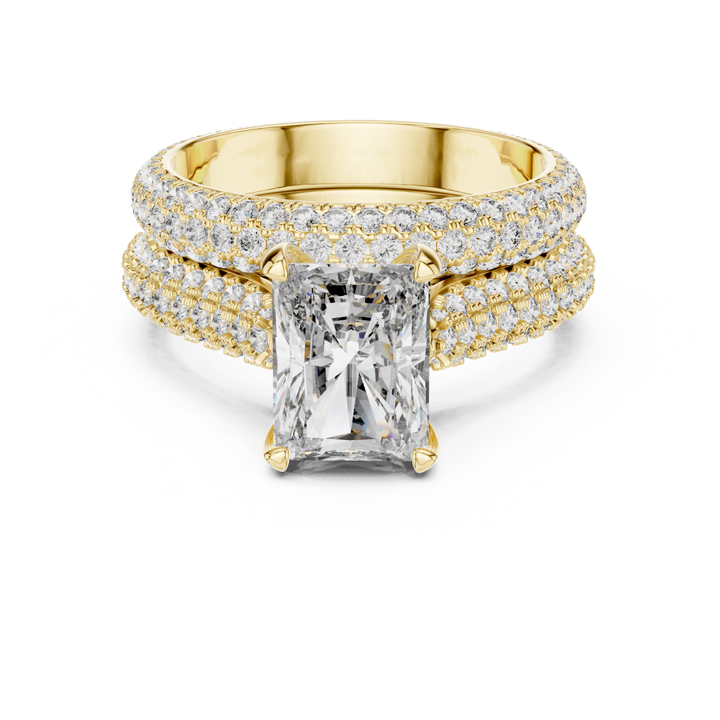 Verlobungsring mit Diamant im Smaragdschliff | Goldring mit doppeltem Halo