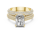 Verlobungsring mit Diamant im Smaragdschliff | Goldring mit doppeltem Halo