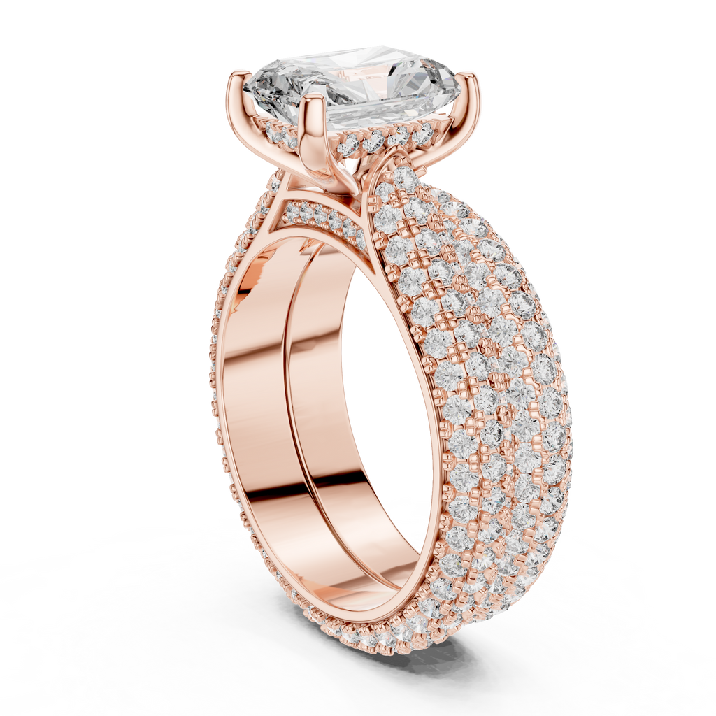 Luxe Emerald Cut Diamond Engagement Ring | Double Halo Gold Ring