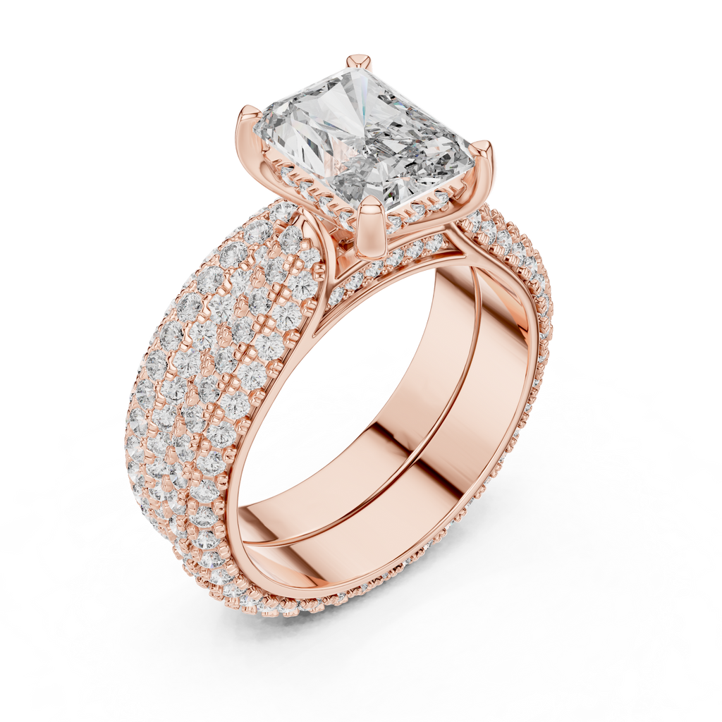 Luxe Emerald Cut Diamond Engagement Ring | Double Halo Gold Ring