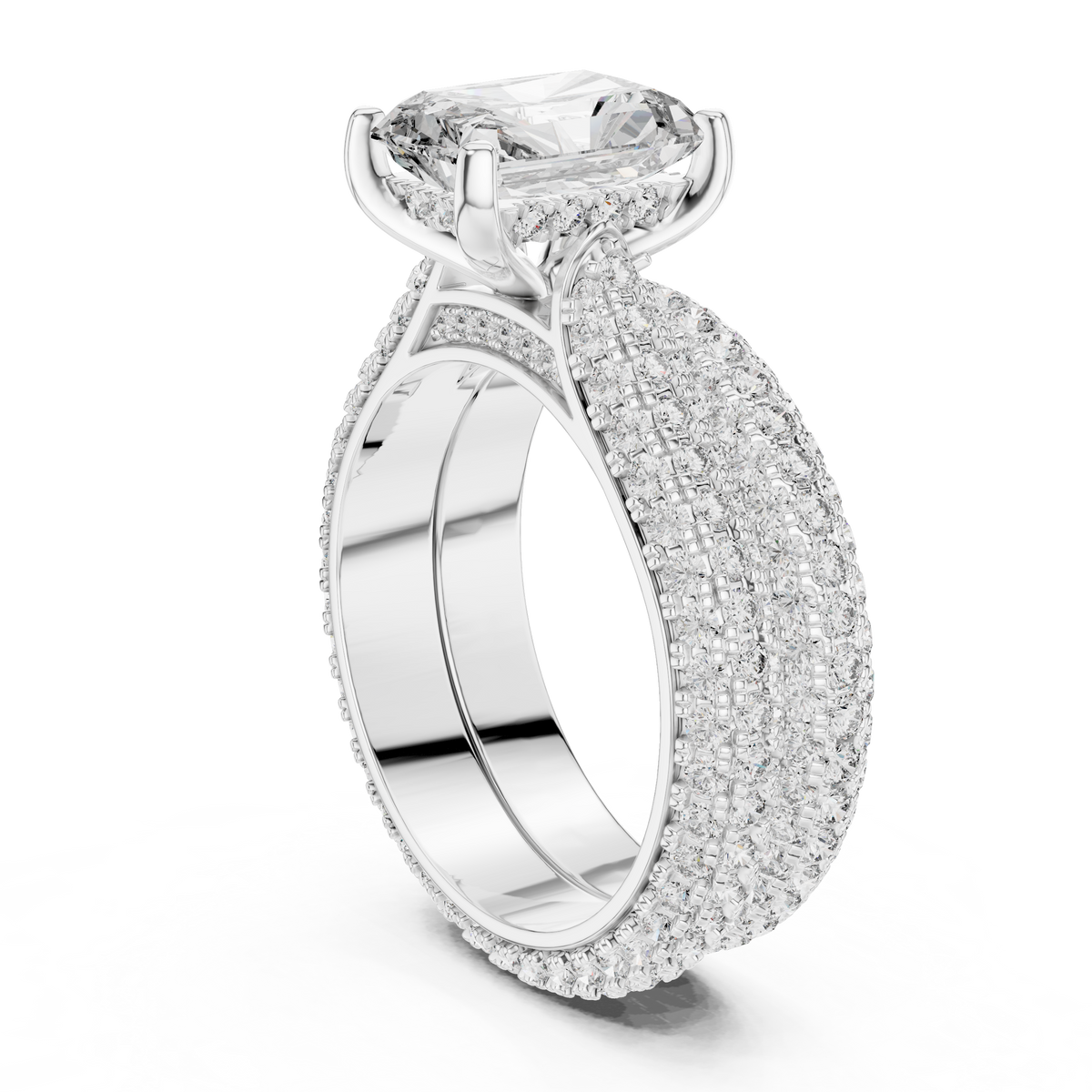 Luxe Emerald Cut Diamond Engagement Ring | Double Halo Gold Ring