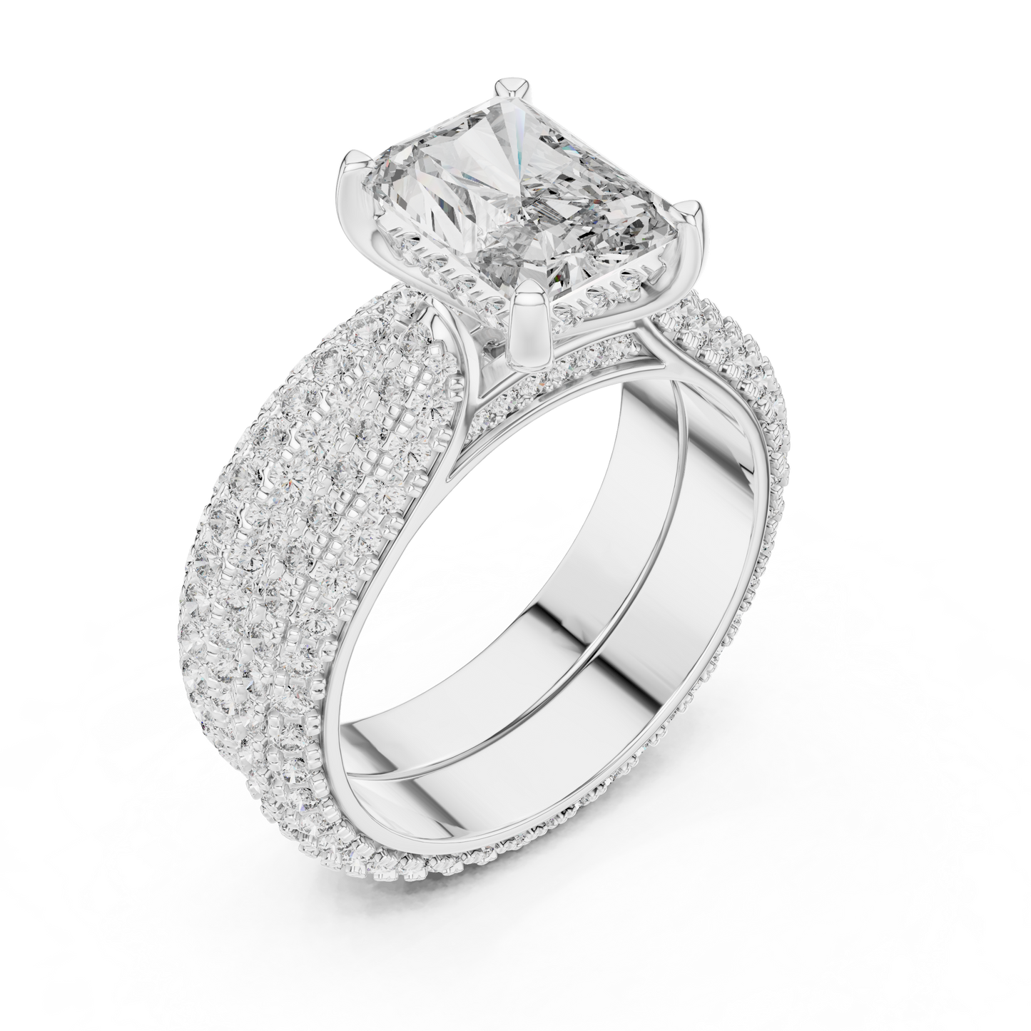 Luxe Emerald Cut Diamond Engagement Ring | Double Halo Gold Ring