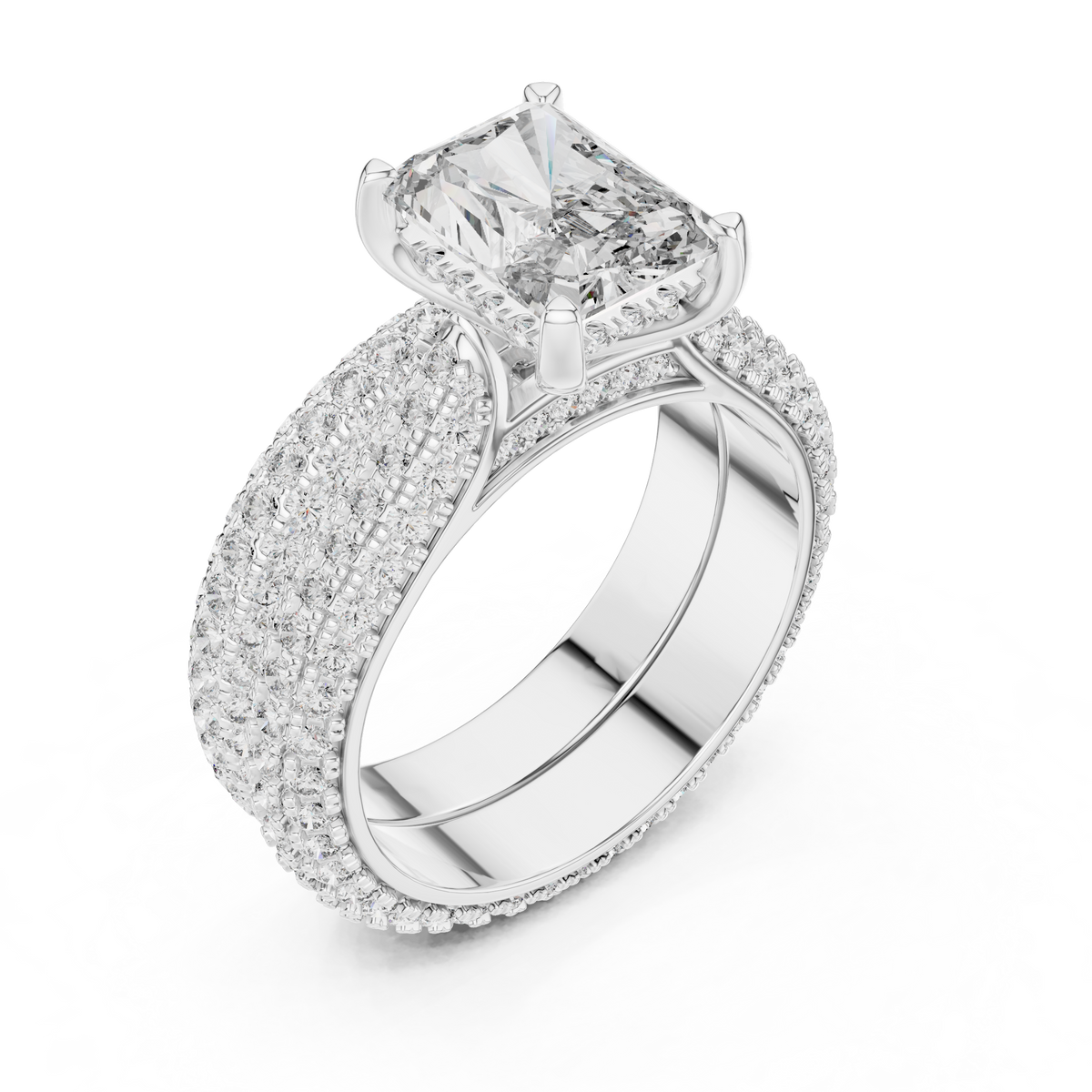 Luxe Emerald Cut Diamond Engagement Ring | Double Halo Gold Ring