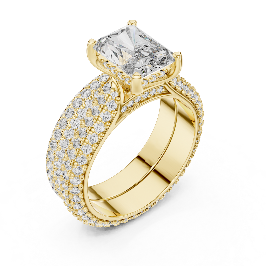 Luxe Emerald Cut Diamond Engagement Ring | Double Halo Gold Ring