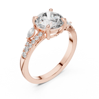 Round Cut Diamond Engagement Ring with Marquise Side Stones and Pave Band