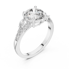 Round Cut Diamond Engagement Ring with Marquise Side Stones and Pave Band