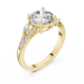 Round Cut Diamond Engagement Ring with Marquise Side Stones and Pave Band