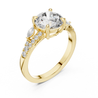 Round Cut Diamond Engagement Ring with Marquise Side Stones and Pave Band