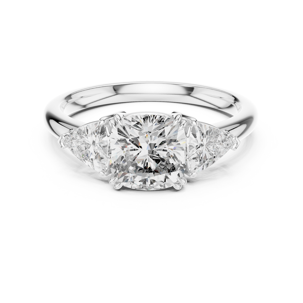 Pear Cut Lab Grown Diamond Three-Stone Engagement Ring.