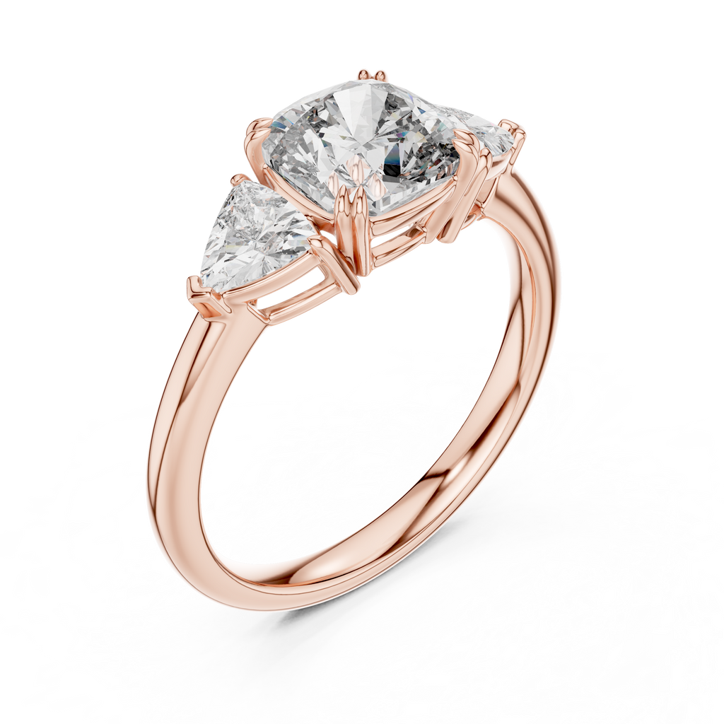 Brilliant Cushion Cut Ring with Trillion-Cut Accent Stones