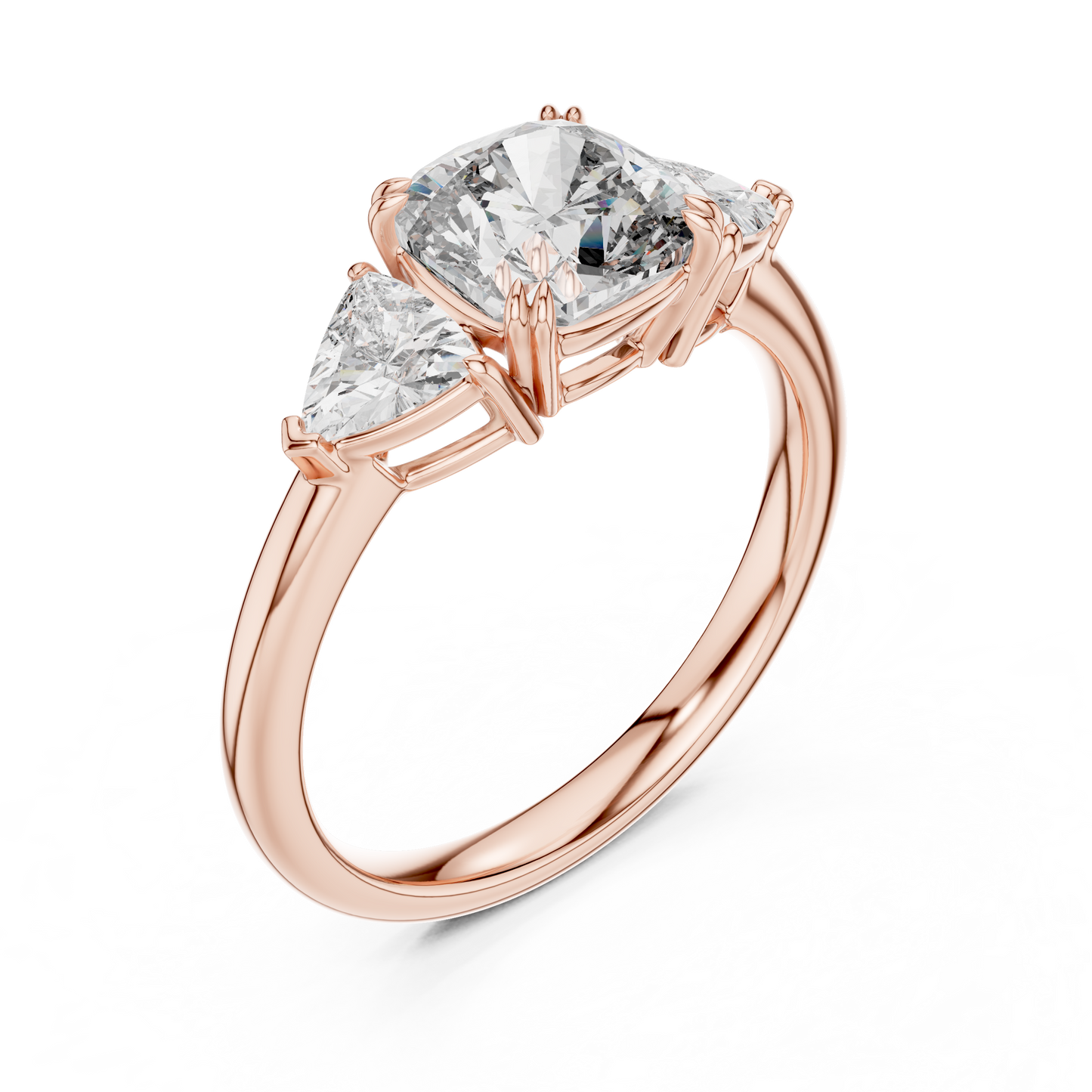 Brilliant Cushion Cut Ring with Trillion-Cut Accent Stones