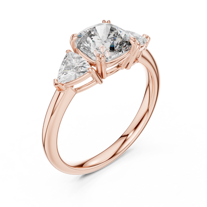 Brilliant Cushion Cut Ring with Trillion-Cut Accent Stones