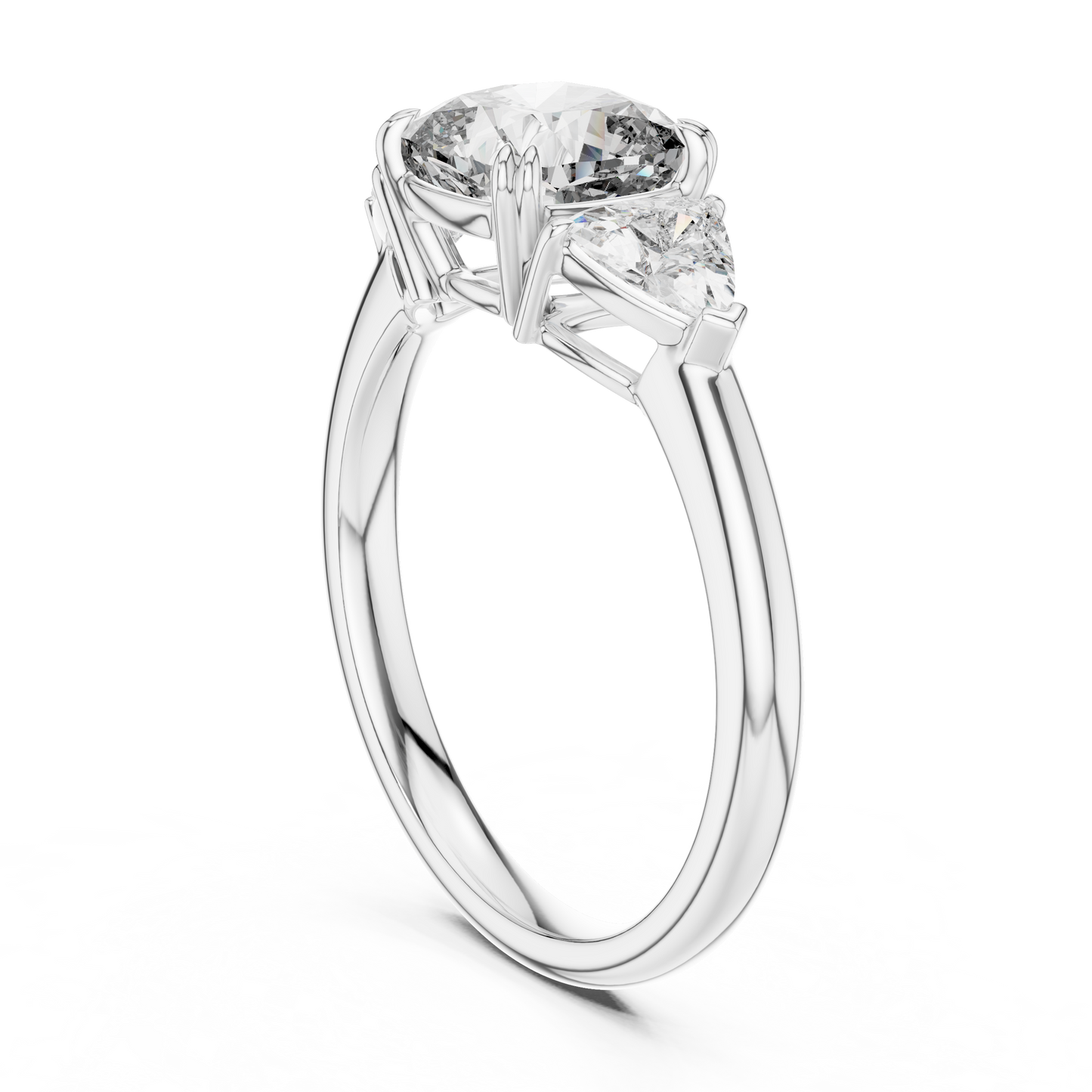 Brilliant Cushion Cut Ring with Trillion-Cut Accent Stones