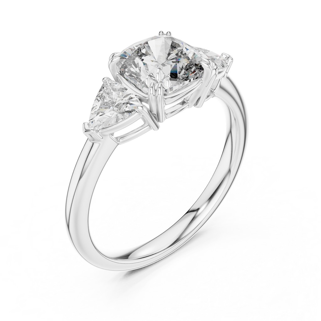 Brilliant Cushion Cut Ring with Trillion-Cut Accent Stones