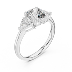 Brilliant Cushion Cut Ring with Trillion-Cut Accent Stones