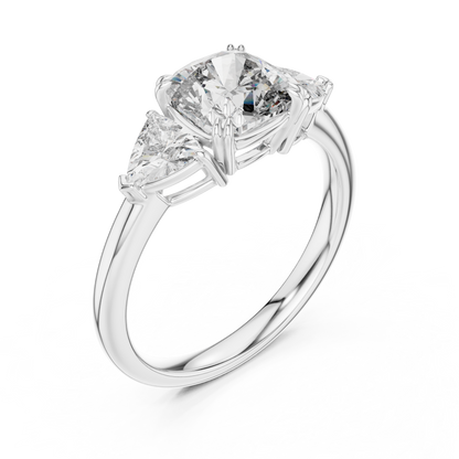 Brilliant Cushion Cut Ring with Trillion-Cut Accent Stones