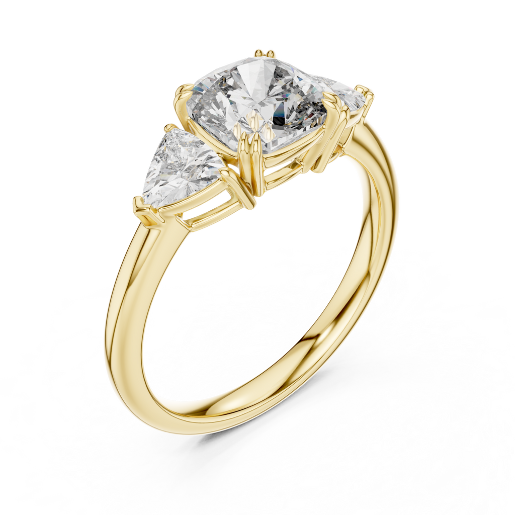 Brilliant Cushion Cut Ring with Trillion-Cut Accent Stones