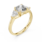 Brilliant Cushion Cut Ring with Trillion-Cut Accent Stones