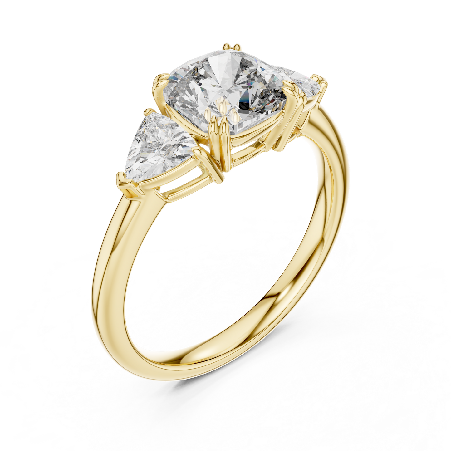 Brilliant Cushion Cut Ring with Trillion-Cut Accent Stones