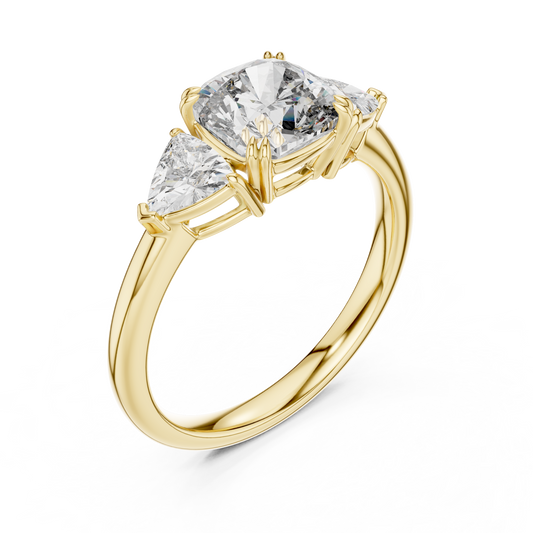 Brilliant Cushion Cut Ring with Trillion-Cut Accent Stones