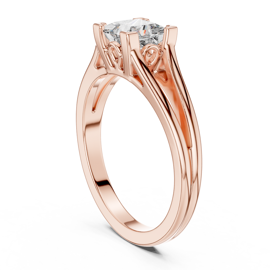 Square Cut Diamond Ring with Ornate Antique-Style Setting