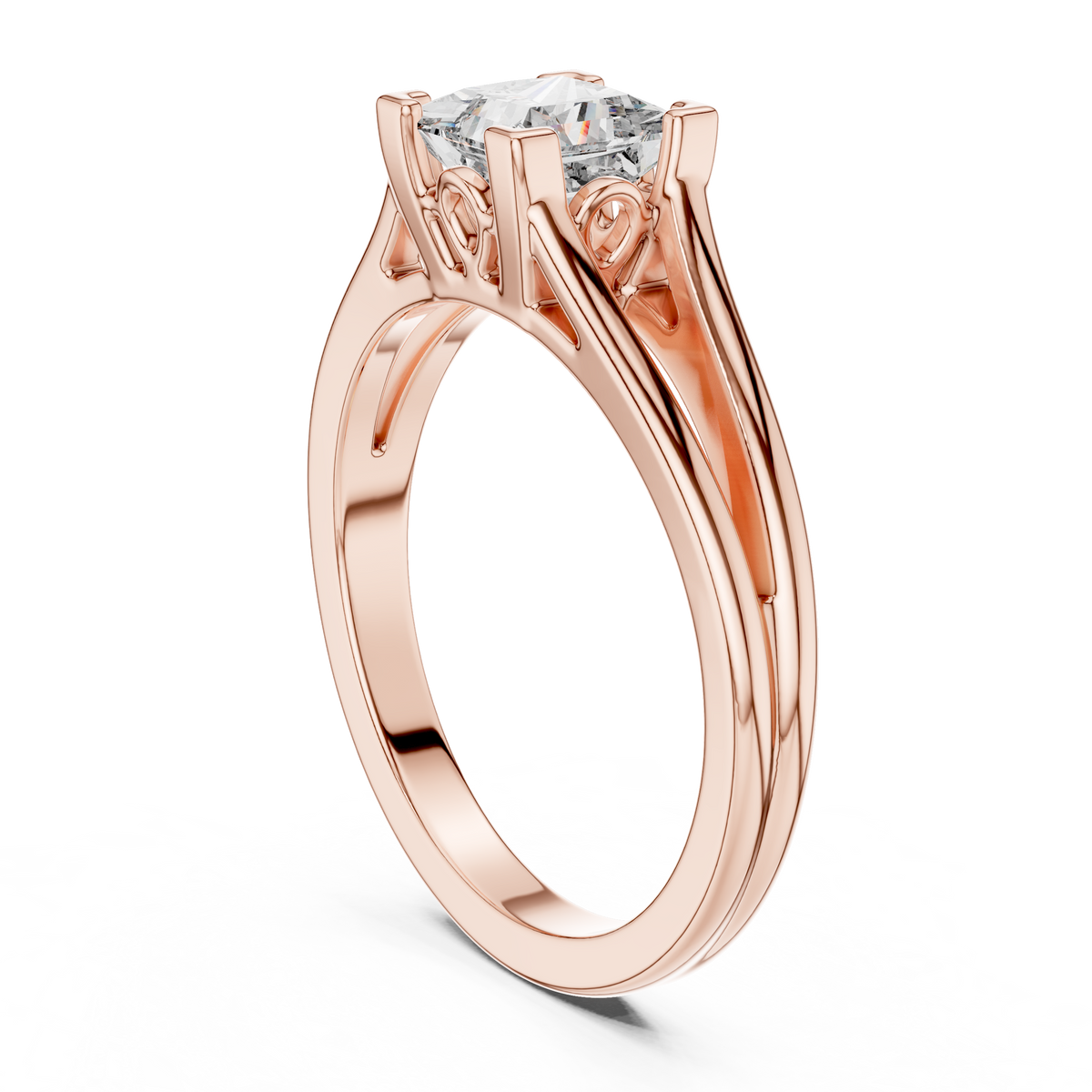 Square Cut Diamond Ring with Ornate Antique-Style Setting