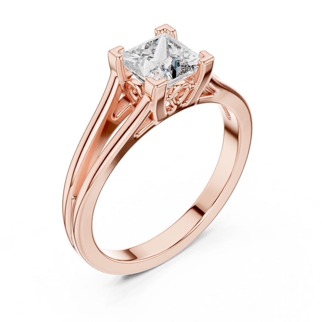 Square Cut Diamond Ring with Ornate Antique-Style Setting