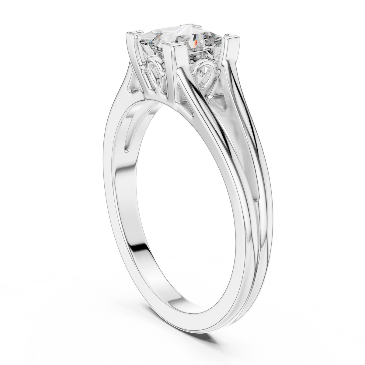 Square Cut Diamond Ring with Ornate Antique-Style Setting