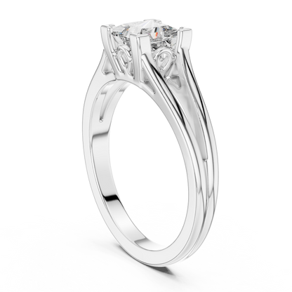 Square Cut Diamond Ring with Ornate Antique-Style Setting
