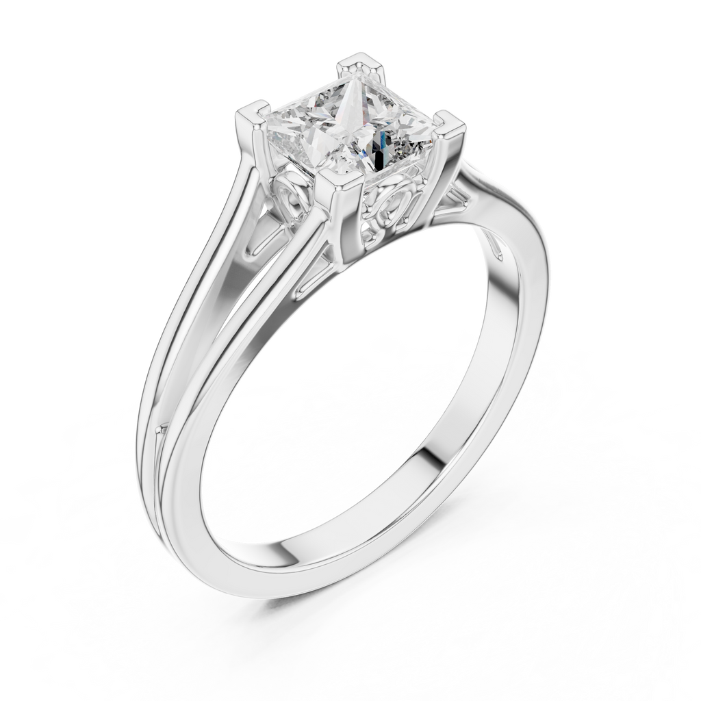 Square Cut Diamond Ring with Ornate Antique-Style Setting