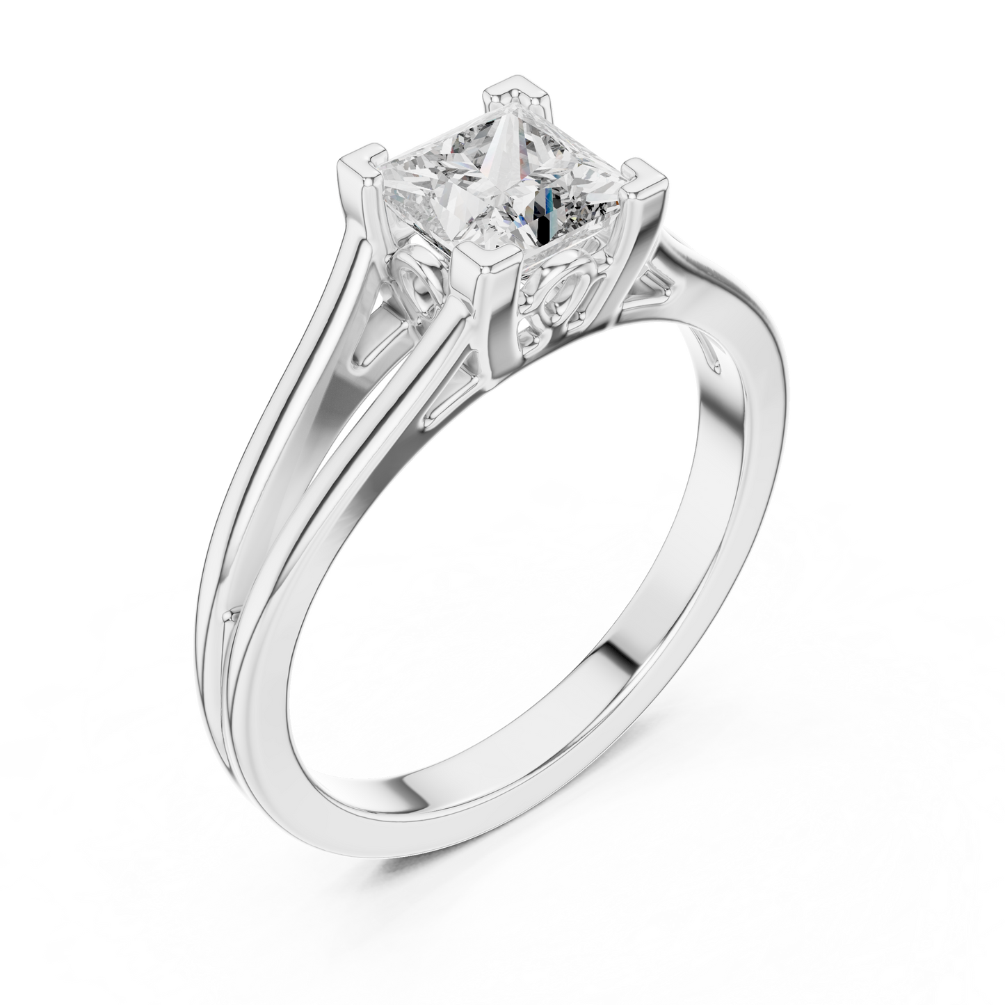 Square Cut Diamond Ring with Ornate Antique-Style Setting