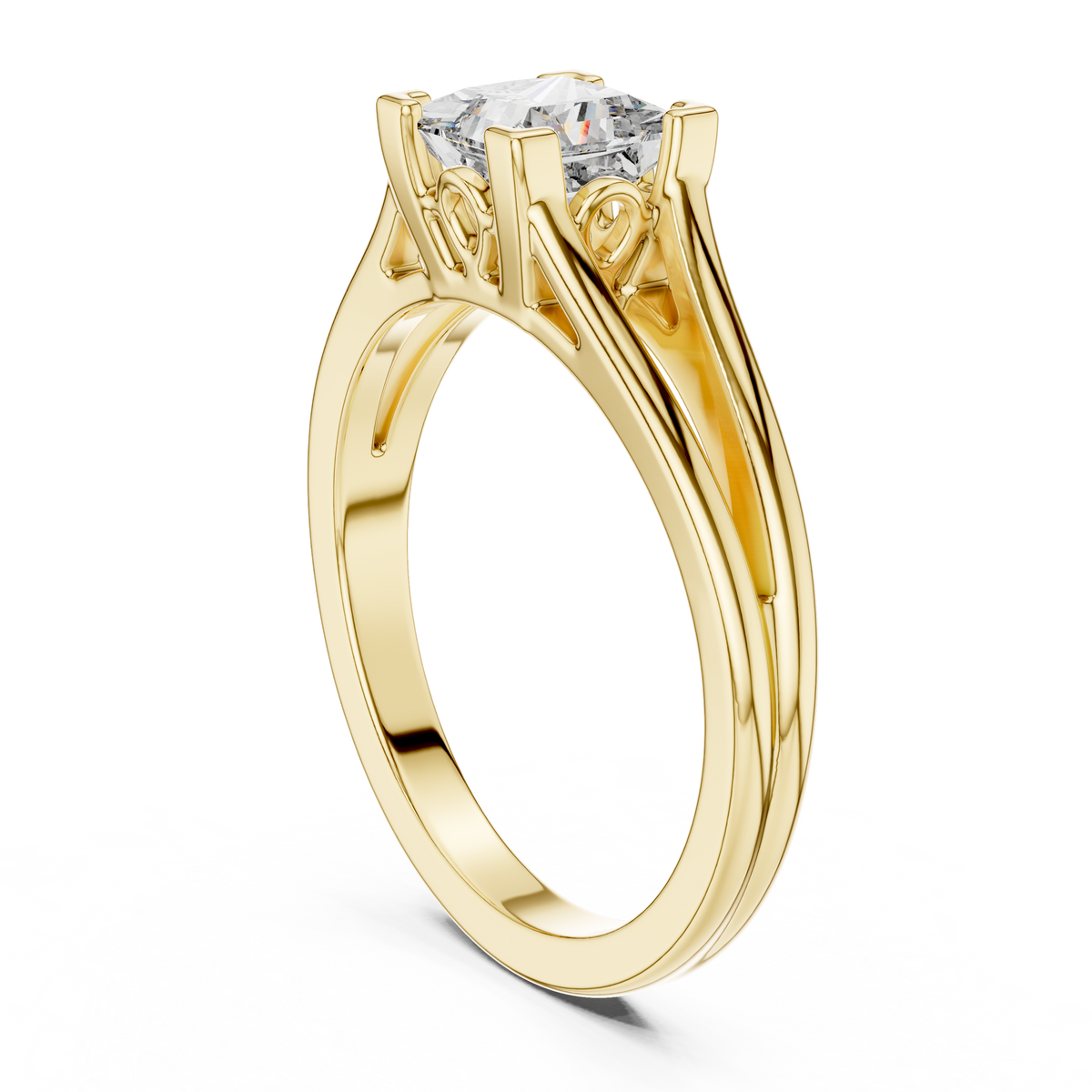Square Cut Diamond Ring with Ornate Antique-Style Setting