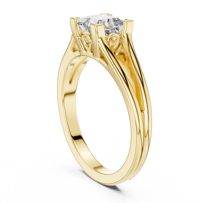 Square Cut Diamond Ring with Ornate Antique-Style Setting