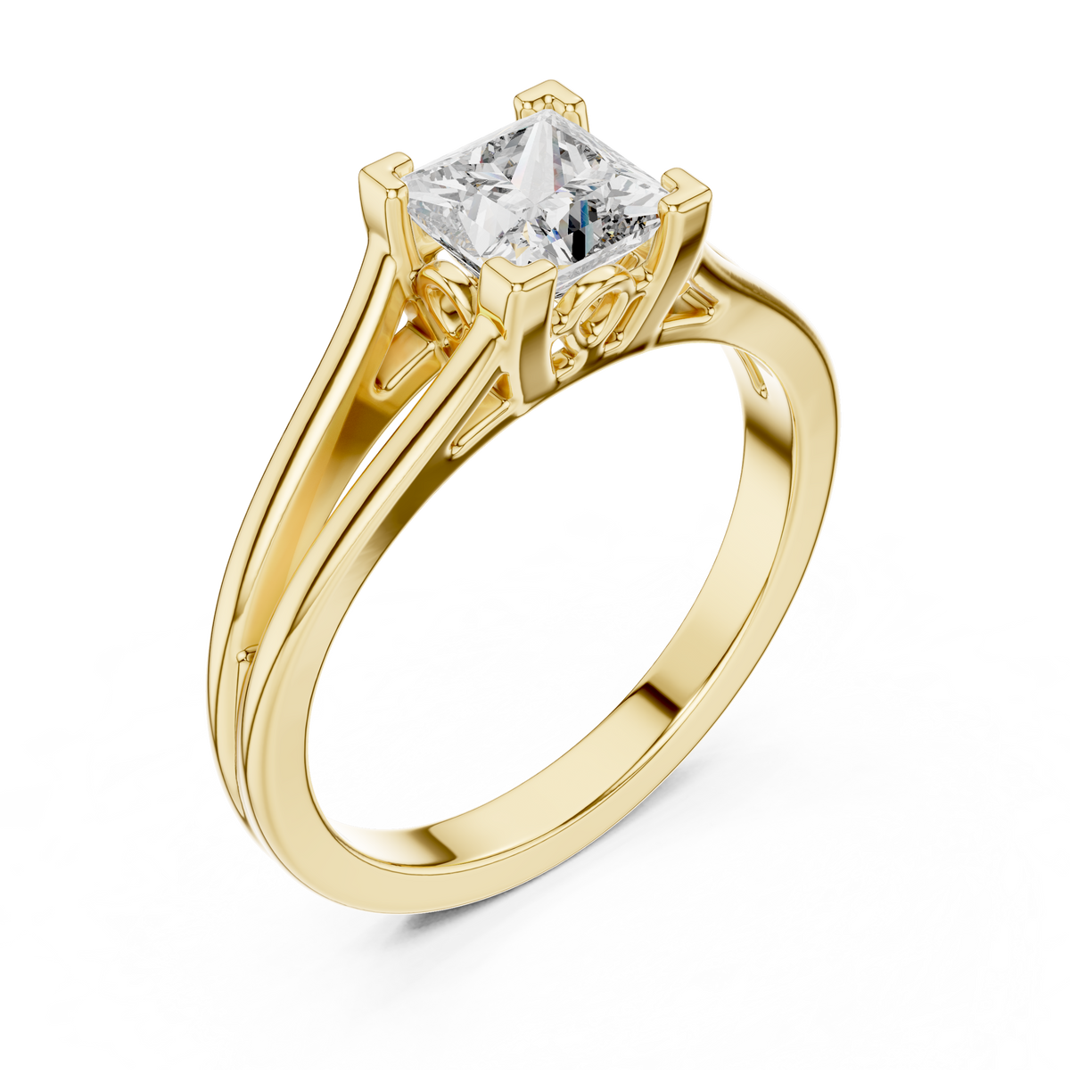 Square Cut Diamond Ring with Ornate Antique-Style Setting