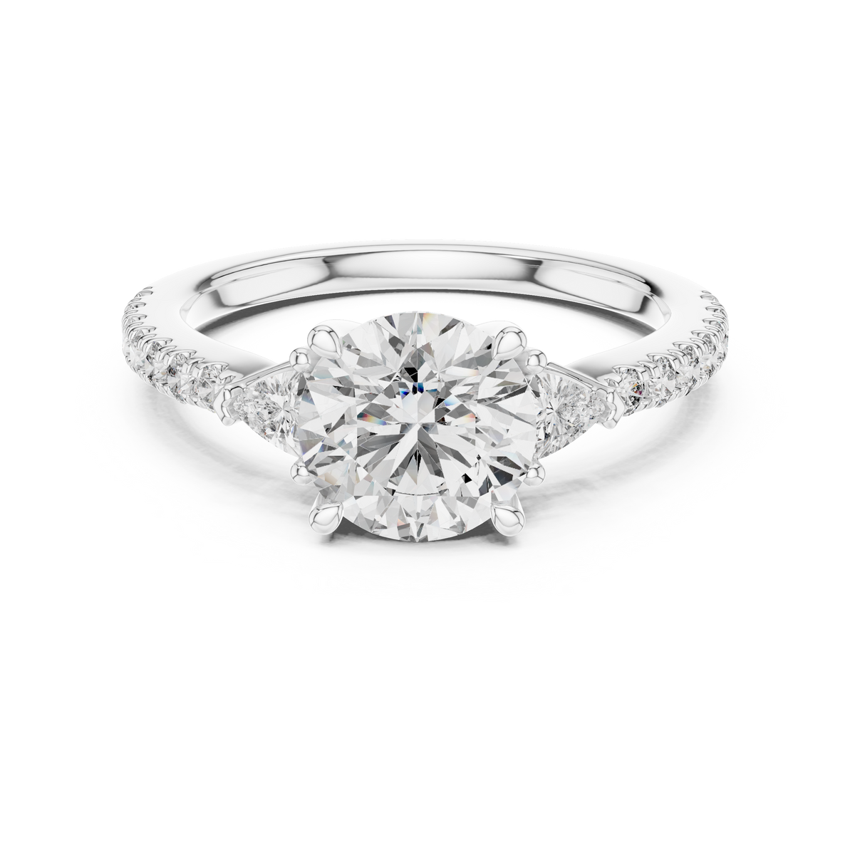 Brilliant Halo Lab Grown Diamond Three-Stone Engagement Ring.