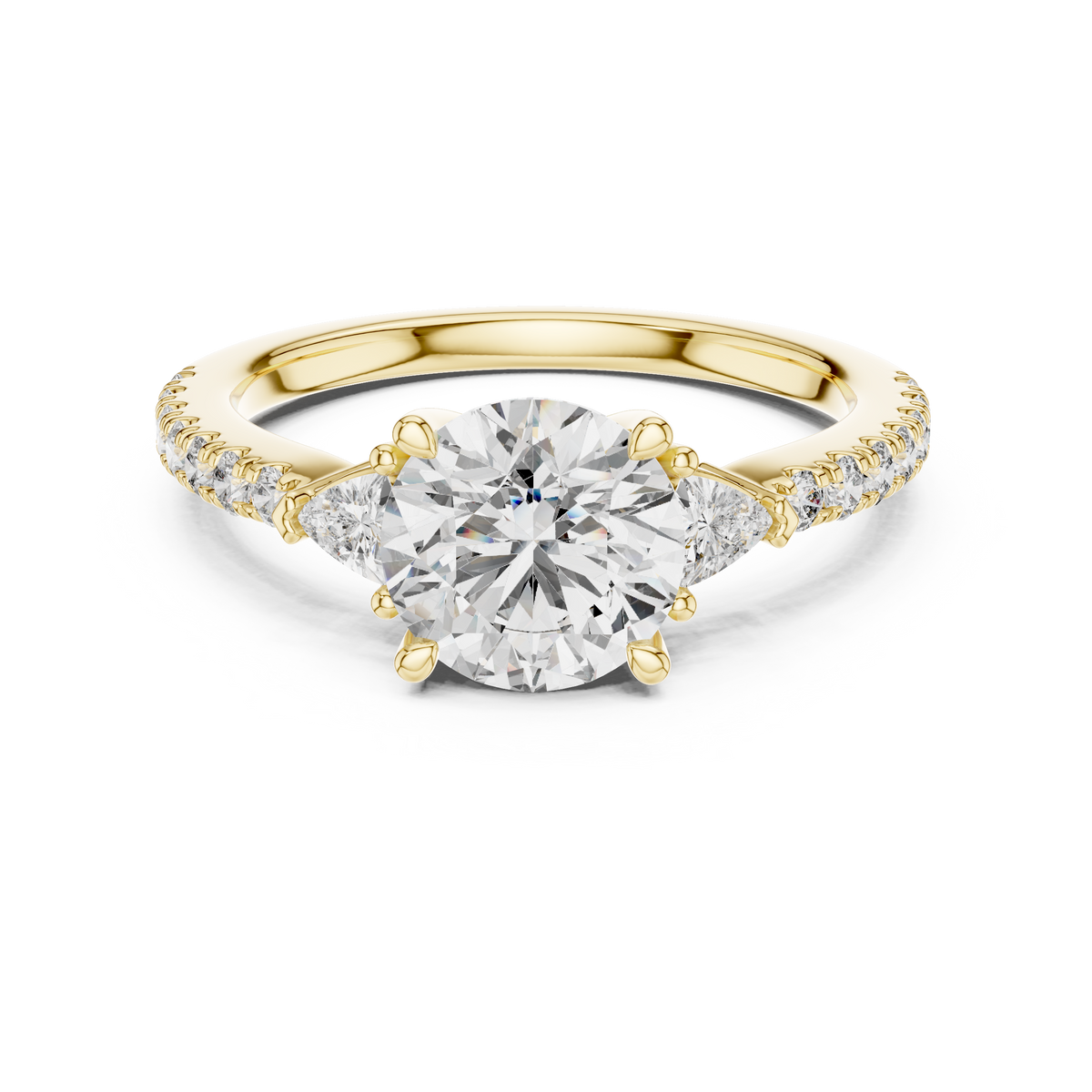Brilliant Halo Lab Grown Diamond Three-Stone Engagement Ring.