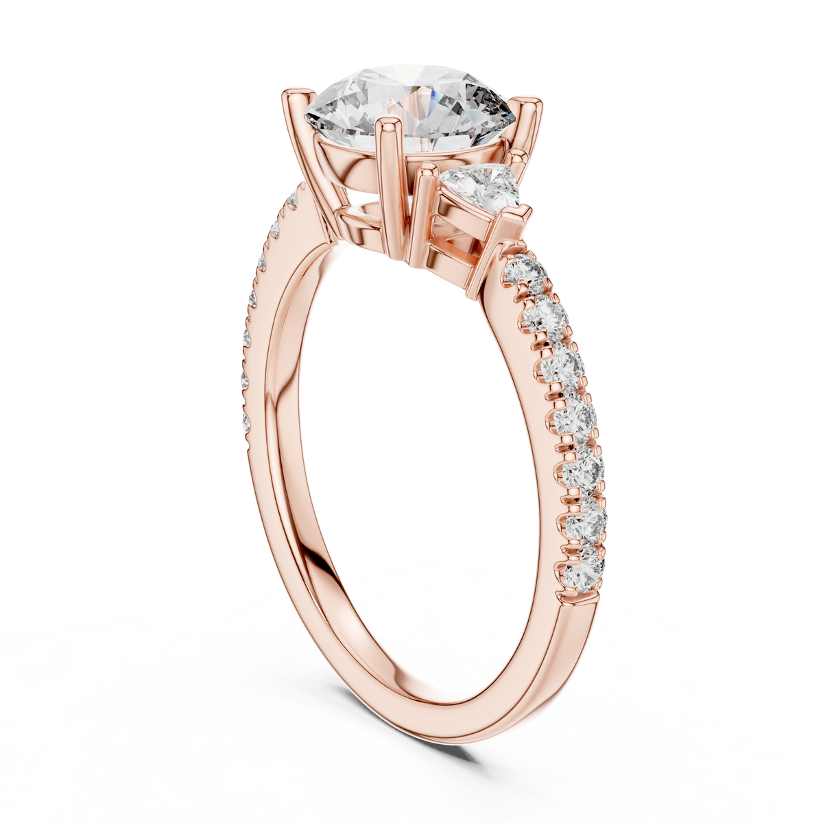 Round Brilliant Center with Trillion Accents and Diamond Shank
