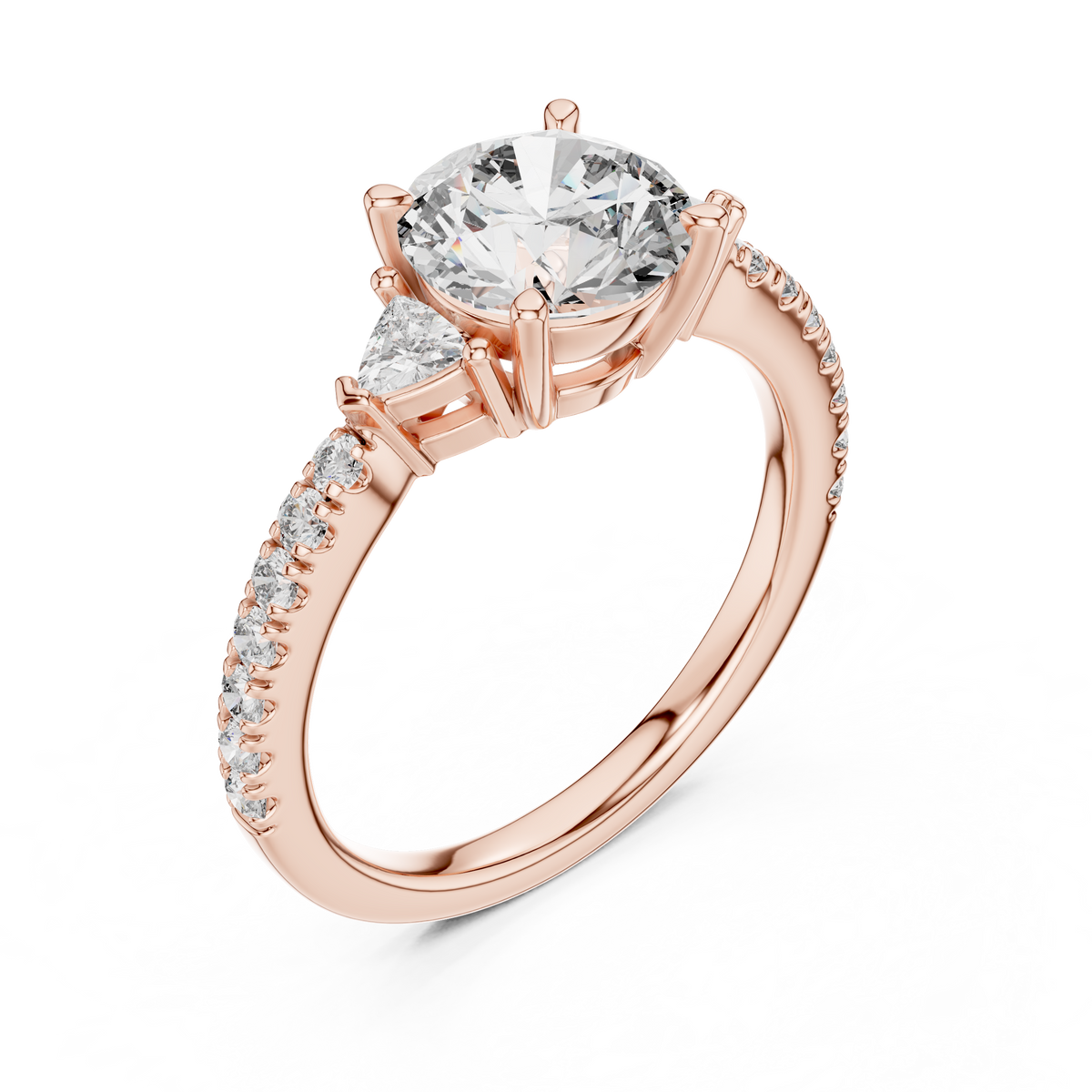 Round Brilliant Center with Trillion Accents and Diamond Shank