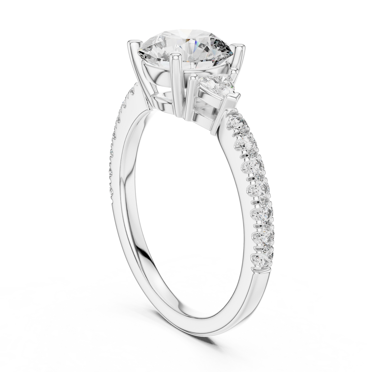 Round Brilliant Center with Trillion Accents and Diamond Shank