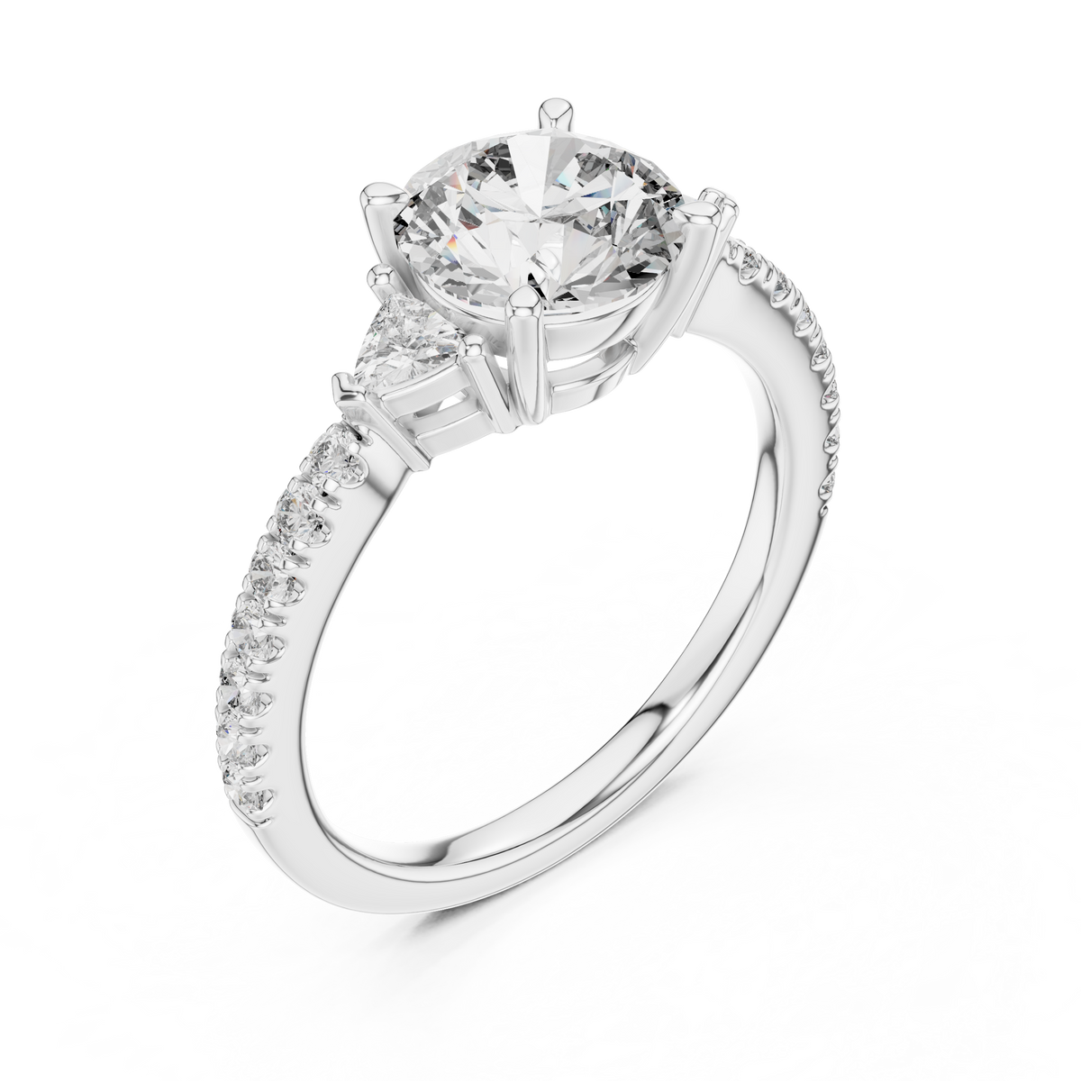 Round Brilliant Center with Trillion Accents and Diamond Shank