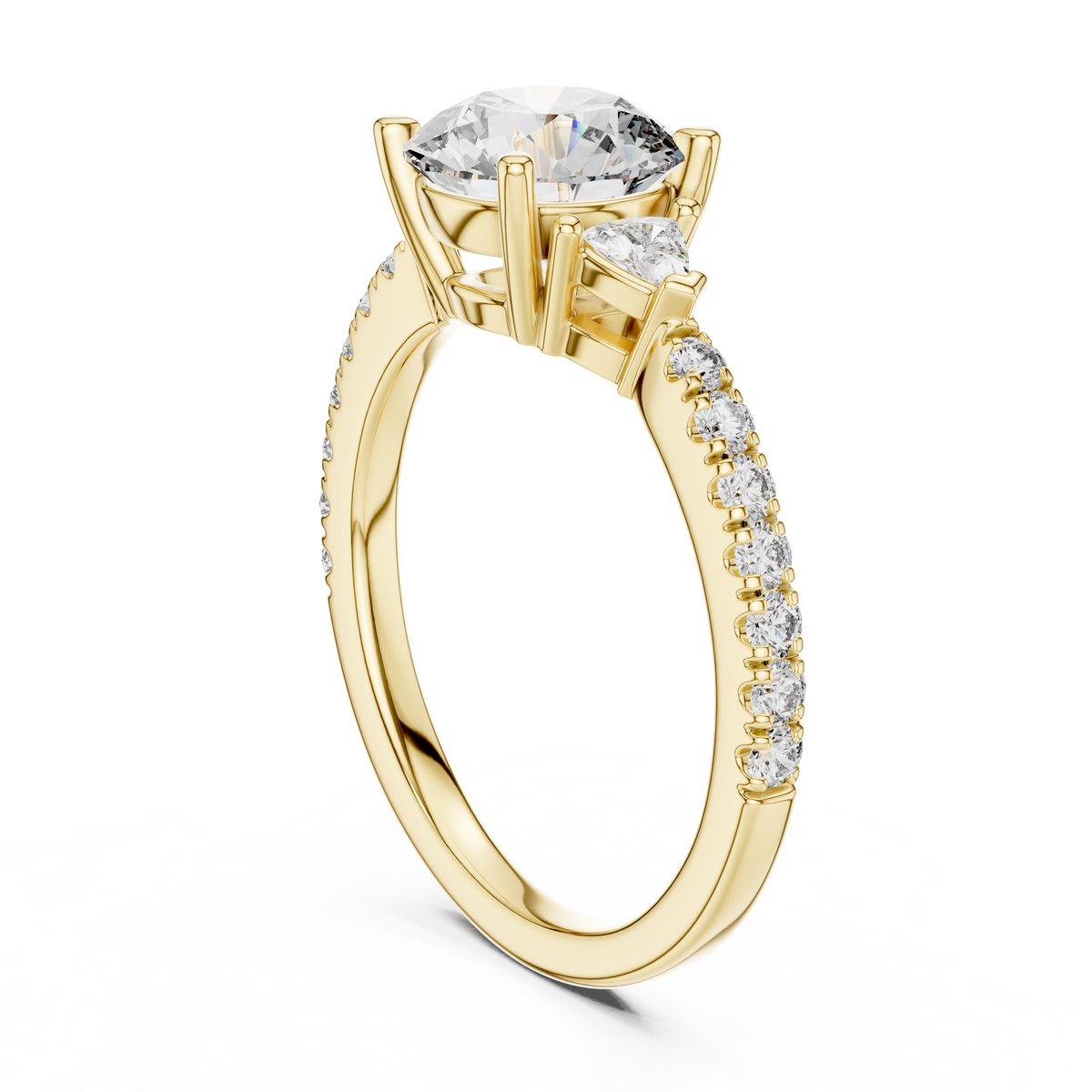 Round Brilliant Center with Trillion Accents and Diamond Shank