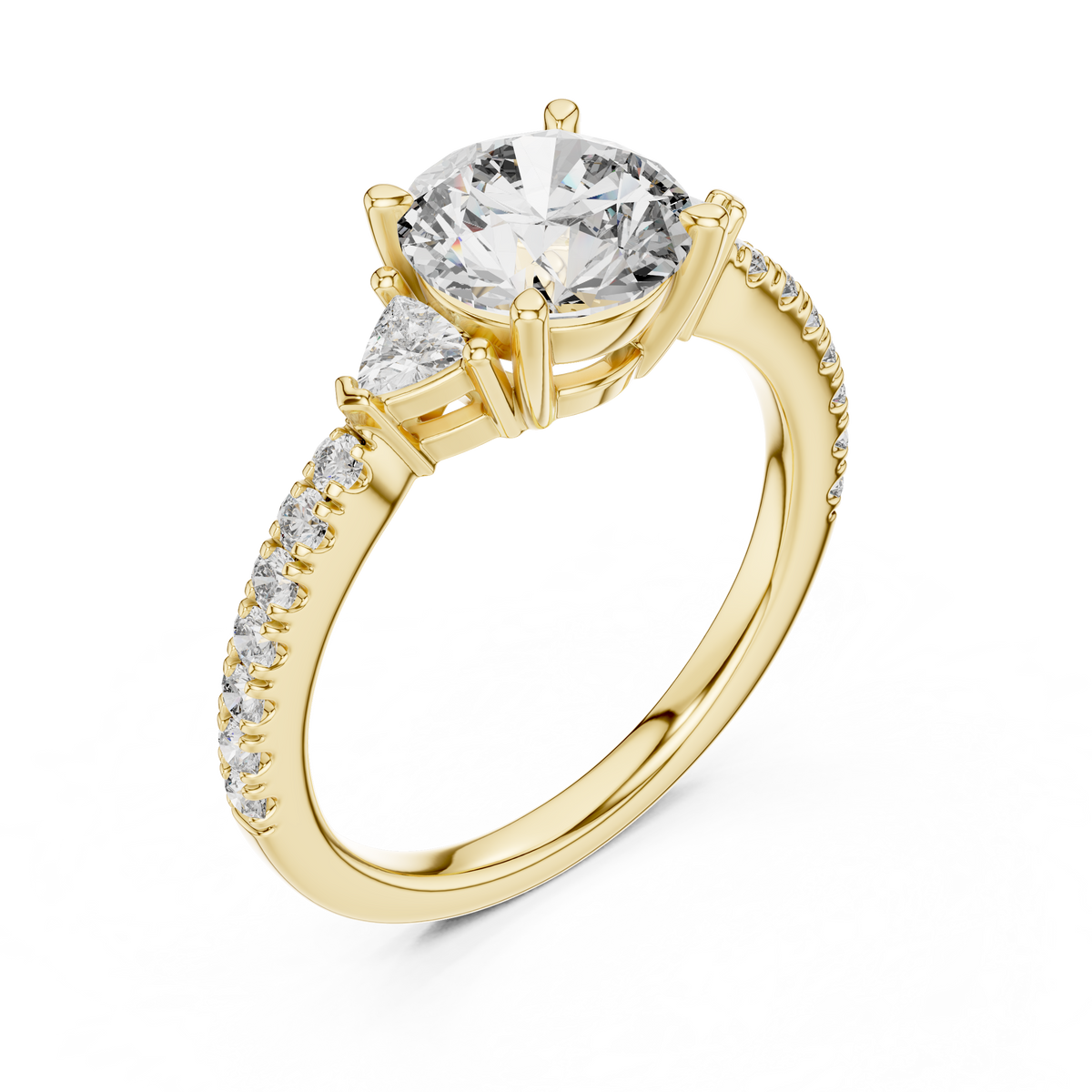 Round Brilliant Center with Trillion Accents and Diamond Shank